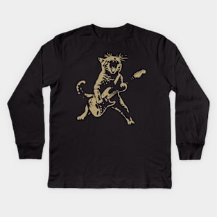 Rock Cat Playing Guitar Shirt Kids Long Sleeve T-Shirt